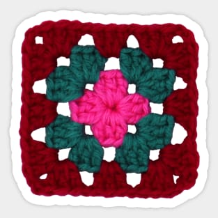 Pink and Teal Vintage Crochet Granny Square Sticker